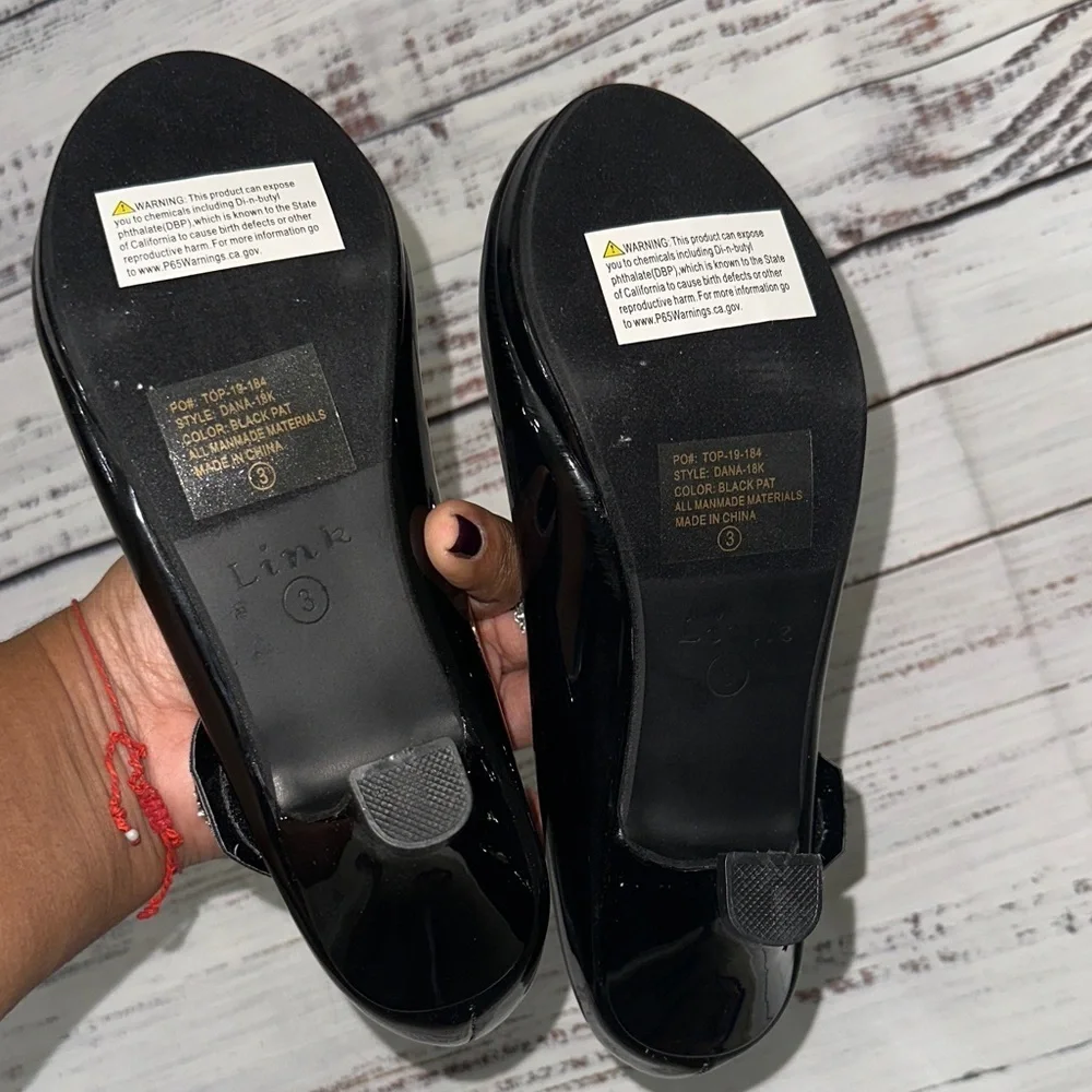 Link‎ Black Dress Shoes with Rhinestone Straps Sz. 3